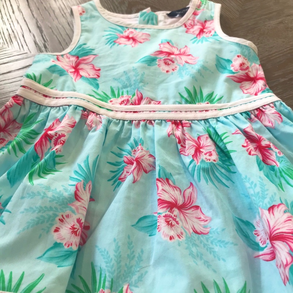 Nautica Hawaiian Aqua Blue Pink Flowered Dress 2T